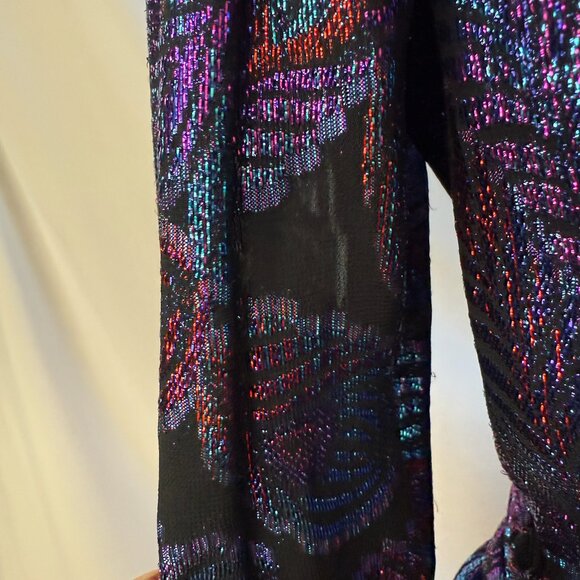 RARE vintage 1980's Rimini peacock Rayon and Metallic wrap top - Picture 5 of 8